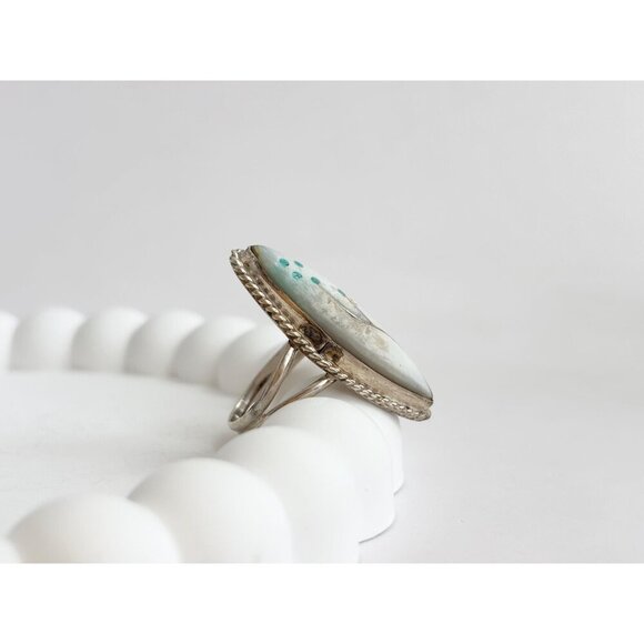 ZUNI Pueblo Mother of Peal Rope Accented Sterling Silver Vintage Ring - sz 6.5 - Picture 4 of 8